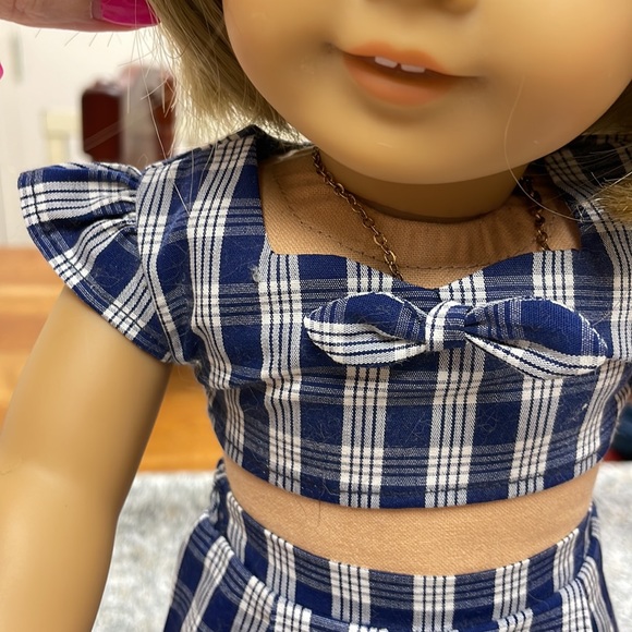 RARE American Girl Doll Nanea Palaka Blue Plaid Shorts and Matching Top w/ Shoes - Picture 3 of 6